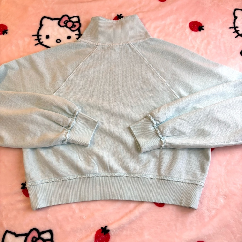 NWT PINK Victoria’s Secret Light Aqua Blue Cropped Full Zip Sweatshirt Size XS - Picture 3 of 10
